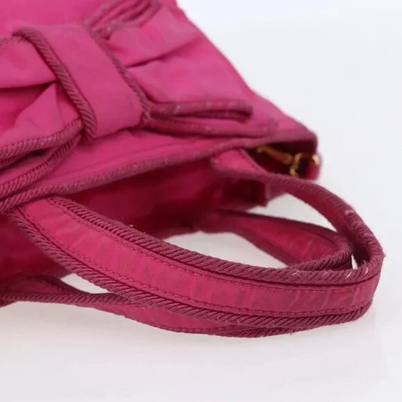 PRADA Hand Bag Nylon 2way Pink Gold Auth